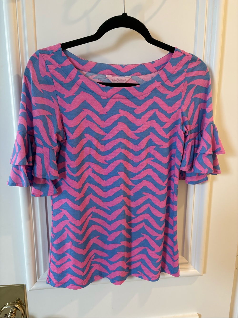 Lilly Pulitzer Pink & Blue Wave Ruffle Sleeve Tee
